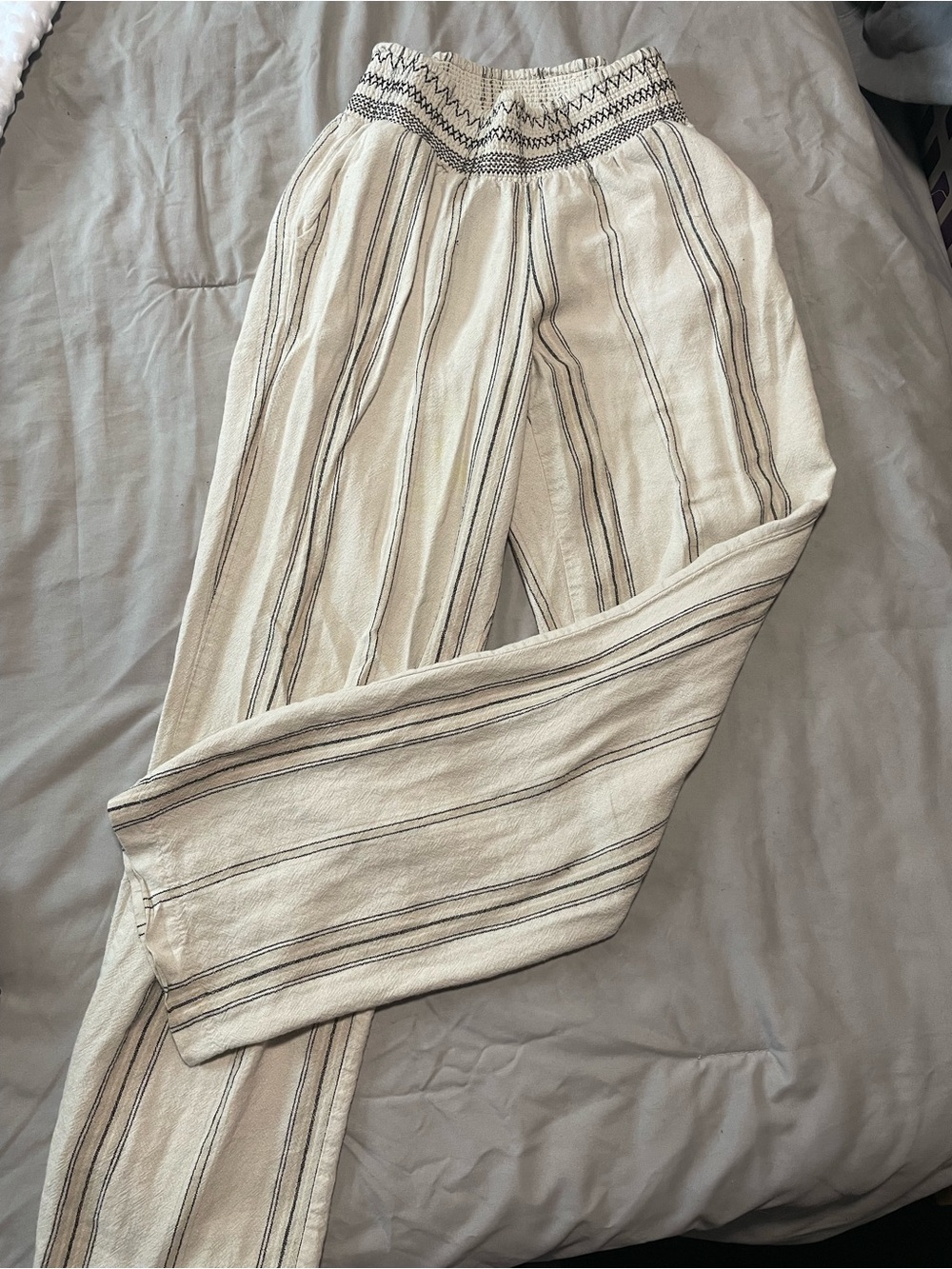 Maurices Cream Wide-Leg Striped Pants